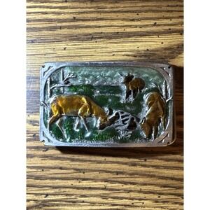 1983 Siskiyou Deer Rutting Enamel Vintage Belt Buckle A-27‎